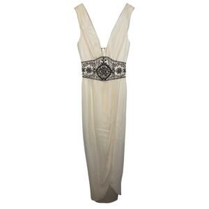 NWT Mandalay White Silk Beaded Embellished Long Ball Gown Evening Dress Size 10